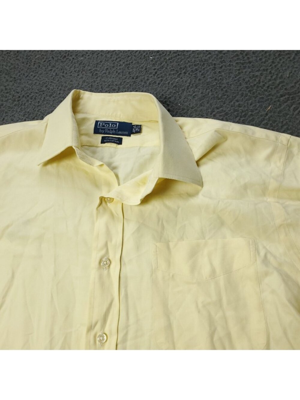 Polo Ralph Lauren Button Shirt Men 16.5 32/33 Sleeve Yellow Cotton Casual Pocket